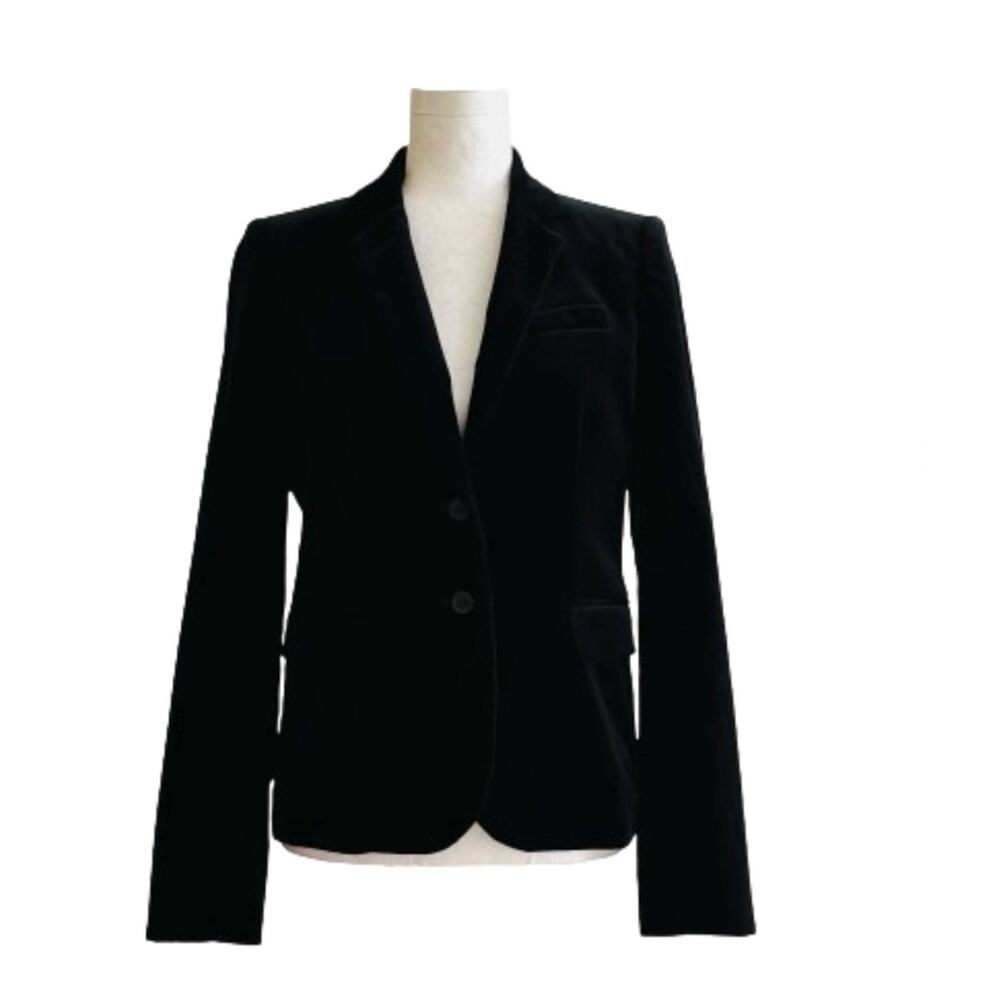J. Crew Blazer Black Velvet Pockets Schoolboy Lined Blazer Jacket Size 4 Tall